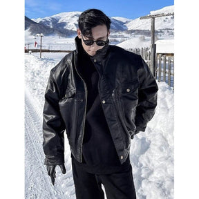 Jacket Leather Coat Autumn And Winter Men's Coat Trendy Handsome Fleece Thickened Pilot Motorcycle Plus Size My Store