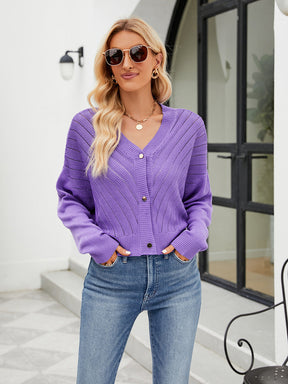 V-neck Hollow Knitted Cardigan Outer Wear Loose Top My Store