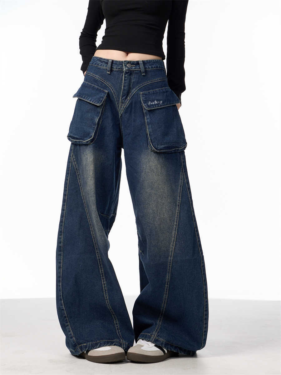 Women's Wide-leg Jeans With Pockets High Waist Loose Trousers My Store