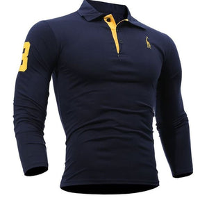 Embroidered Deer Digital Polo Collar Men's Long Sleeve My Store