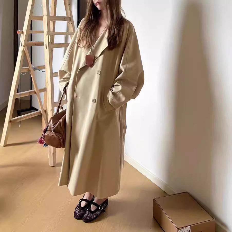 Early Autumn Lapel Long Trench Coat Raglan Sleeve Wide Version My Store