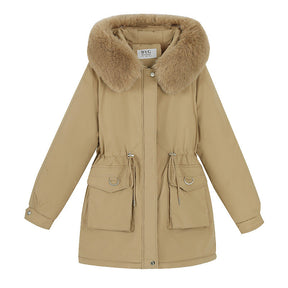 Waist Slimming Elegant Parka Cotton-padded Coat Fur Collar Western Style Velvet Lining Warm Coat My Store