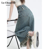 Retro Slit Denim Skirt Women's Tassel Mid-length Hip Skirt My Store