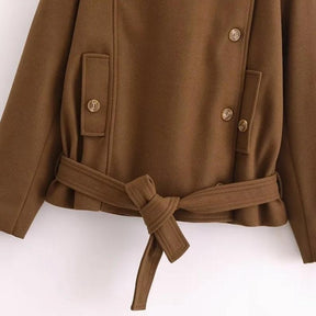 Retro Loose Casual Lapel Long Sleeve With Belt Woolen Jacket Coat My Store