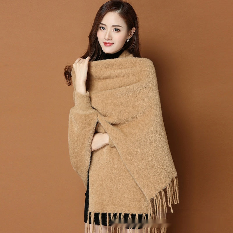 Autumn And Winter Classic Pure Color Thickened Faux Mink Sleeved Shawl Women's Scarf My Store