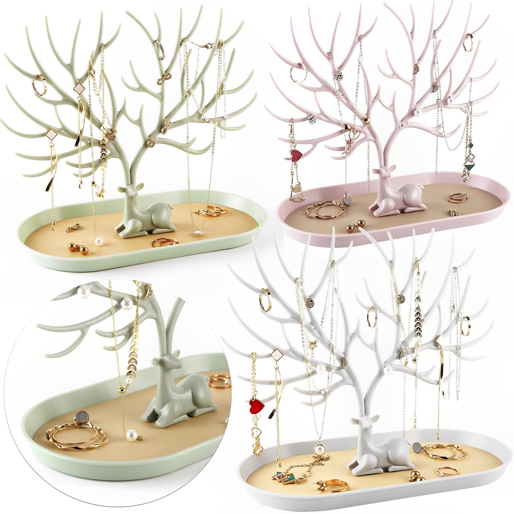 Deer Jewelry Display Stand Earrings Necklace Ring Jewelry Display Tray Jewelr Crystal Handle Antlers Jewelry Display Stand With Storage Drawer And Tray, Tree Tower Rack Hanging Organizer My Store