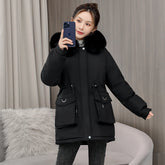 Waist Slimming Elegant Parka Cotton-padded Coat Fur Collar Western Style Velvet Lining Warm Coat My Store