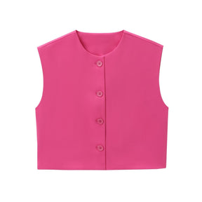 Fashion Solid Color Decorated Row Button Sleeveless Vest Top My Store