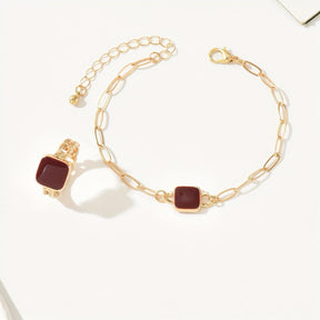 14K Gold Plated Square Agate Bracelet And  Ring Set - Luxe & Timeless Jewelry My Store