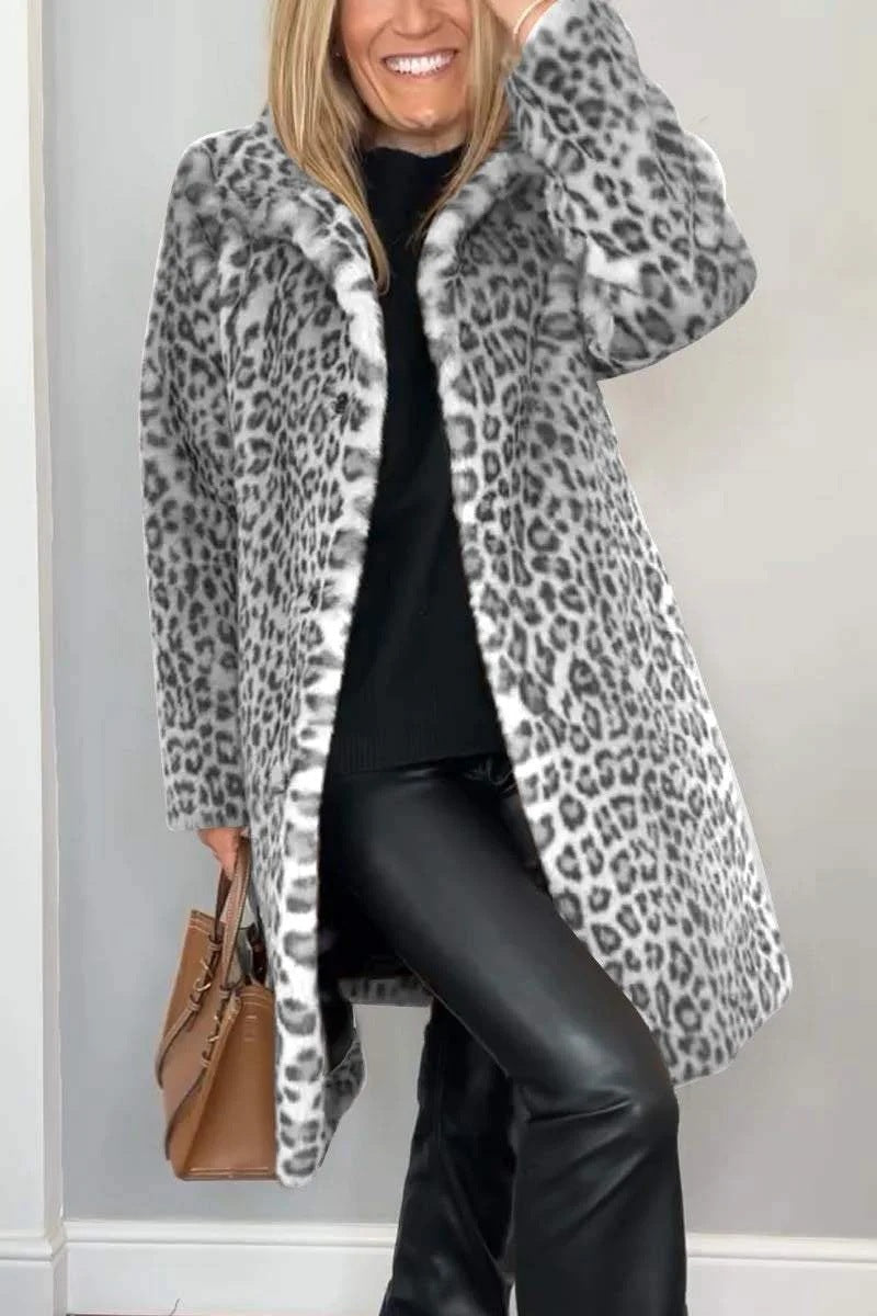 Fall Winter Leopard Print Plush Mid-length Coat My Store