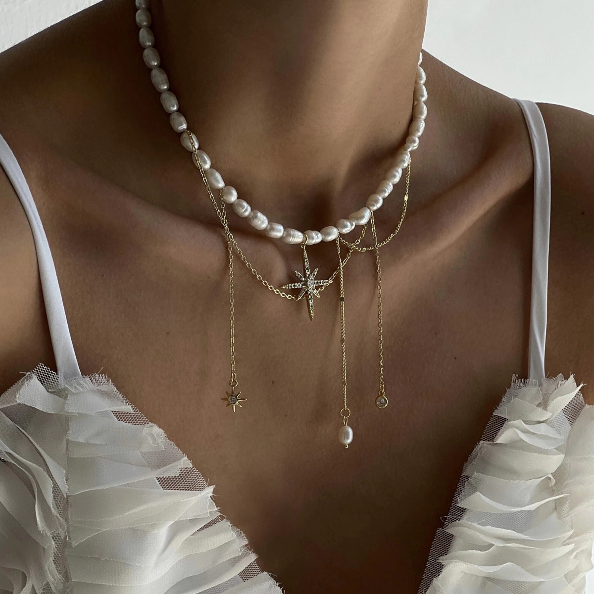 Pearl Necklace Tassel Alloy Six-pointed Star My Store