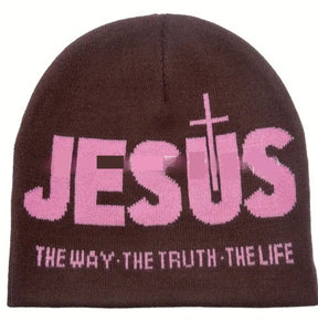 Jacquard Brimless Knitted Hat JESUS Letters Autumn And Winter Wool Sleeve Cap My Store