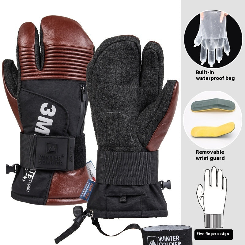 Veneer Silky Kevlar Ski Gloves Three Finger Waterproof And Hard-wearing Ski Mitten My Store