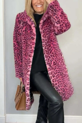 Fall Winter Leopard Print Plush Mid-length Coat My Store