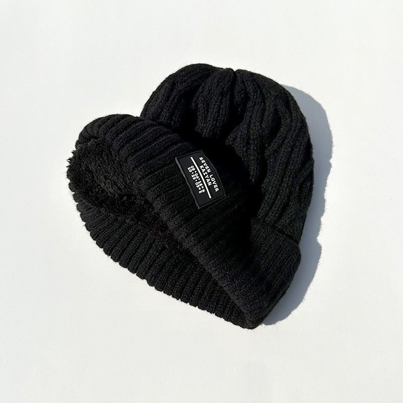 Woolen Cap Female Fleece Lined Padded Warm Keeping Knitted Hat My Store