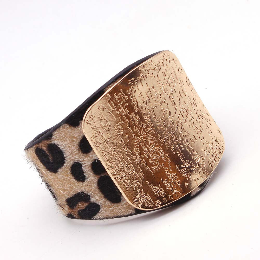 Personality Geometry Wide Horsehair Leopard Print Bangle Bracelet My Store