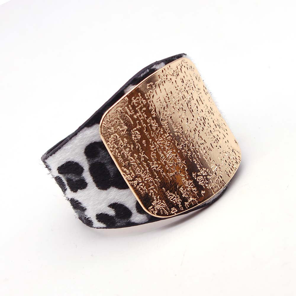 Personality Geometry Wide Horsehair Leopard Print Bangle Bracelet My Store