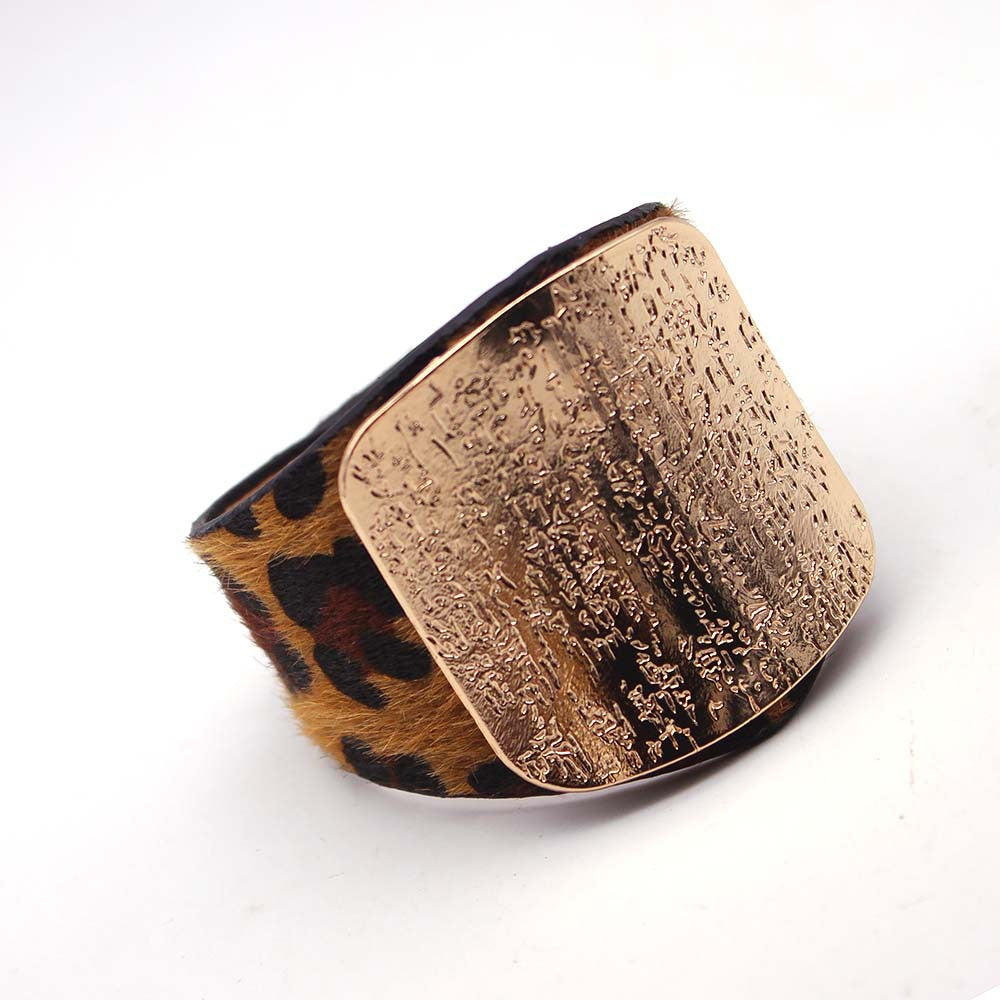 Personality Geometry Wide Horsehair Leopard Print Bangle Bracelet My Store