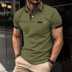 Men's Casual Polo Shirt Chest Faux Pocket Lapel Button Business T-shirt My Store