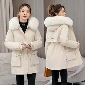 Waist Slimming Elegant Parka Cotton-padded Coat Fur Collar Western Style Velvet Lining Warm Coat My Store