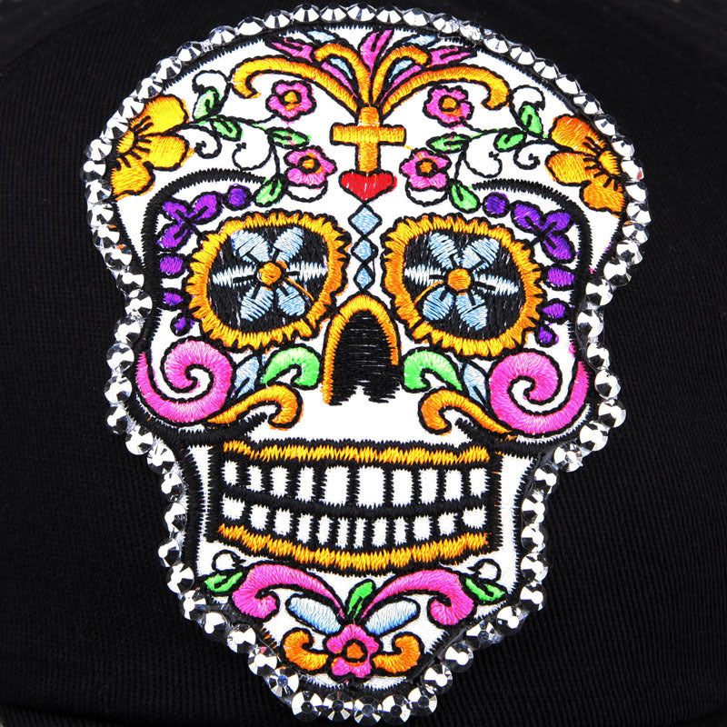 Skull Embroidery Applique Diamond Baseball Cap Korean Style My Store