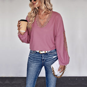 Women's Lace V-neck Long Sleeve Top My Store