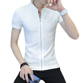 Men's Short Sleeve Stand Collar Shirt Teenagers Slim-fit Cardigan My Store