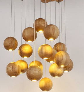 Nordic wood solid wood ball chandelier creative personality living room dining room hanging lamps My Store