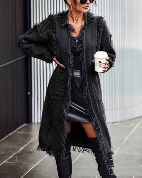 Lapel Tassel Long Knitted Coat My Store