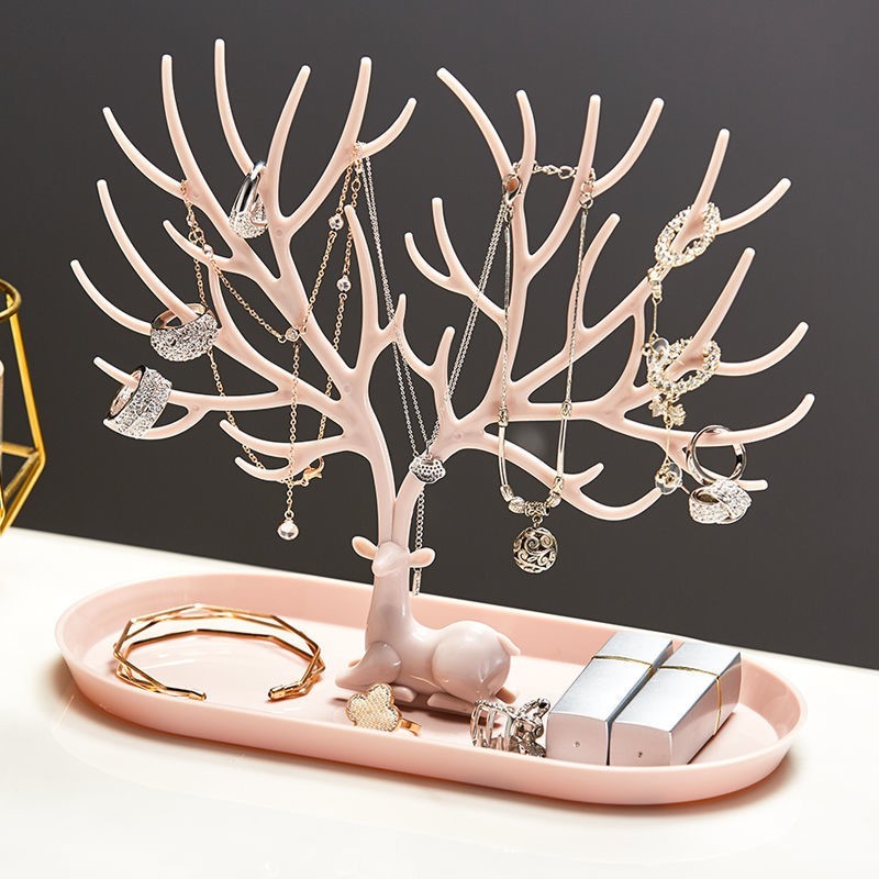 Deer Jewelry Display Stand Earrings Necklace Ring Jewelry Display Tray Jewelr Crystal Handle Antlers Jewelry Display Stand With Storage Drawer And Tray, Tree Tower Rack Hanging Organizer My Store