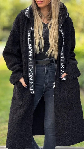 Ladies Hooded Letters Lamb Wool Coat My Store