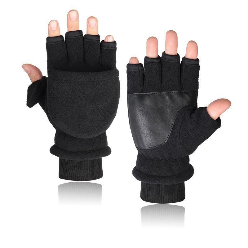 Double-layer Velvet Gloves Flip Touch Screen Half Finger Gloves My Store