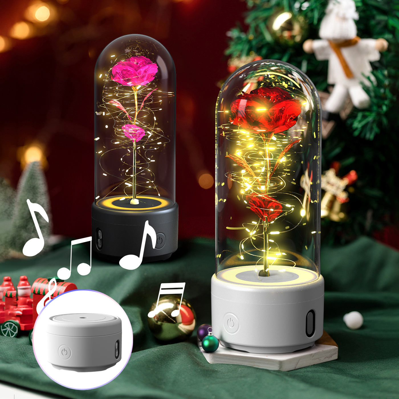 Creative 2 In 1 Rose Flowers LED Light And Bluetooth-compatible Speaker Valentine's Day Gift Rose Luminous Night Light Ornament In Glass Cover My Store