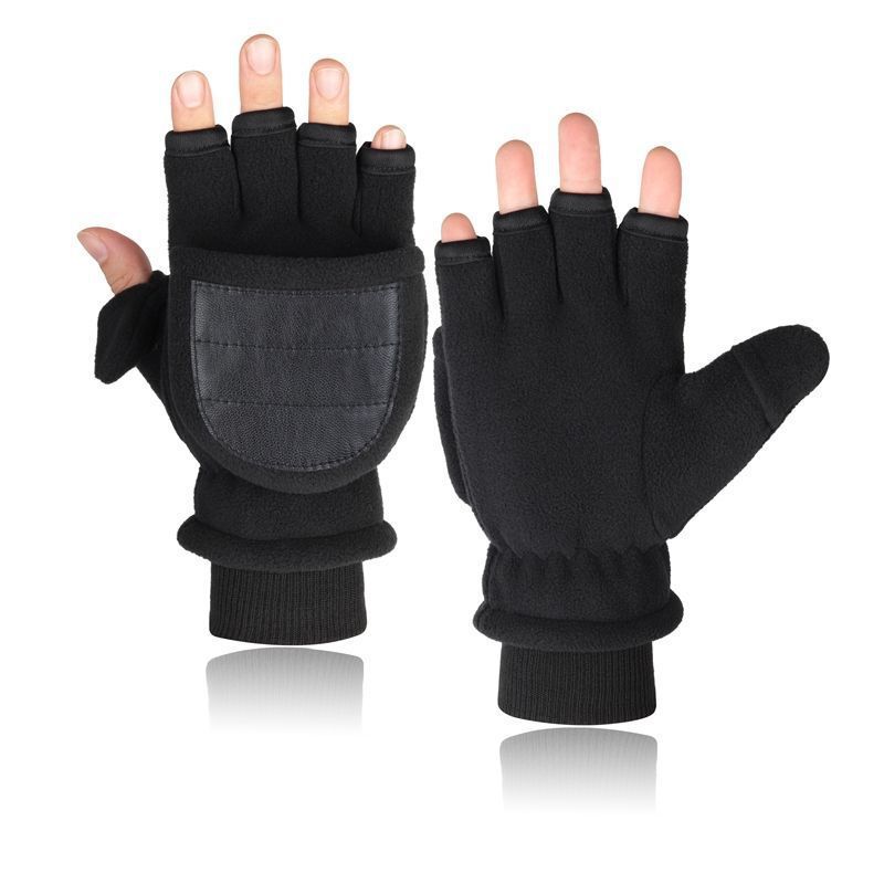 Double-layer Velvet Gloves Flip Touch Screen Half Finger Gloves My Store