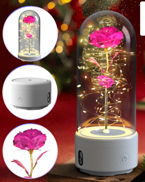 Creative 2 In 1 Rose Flowers LED Light And Bluetooth-compatible Speaker Valentine's Day Gift Rose Luminous Night Light Ornament In Glass Cover My Store