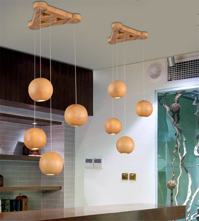 Nordic wood solid wood ball chandelier creative personality living room dining room hanging lamps My Store