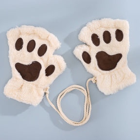 Women Plush Cat Paw Claw Gloves Warm Bear Paw Fingerless Mittens Winter Gloves My Store