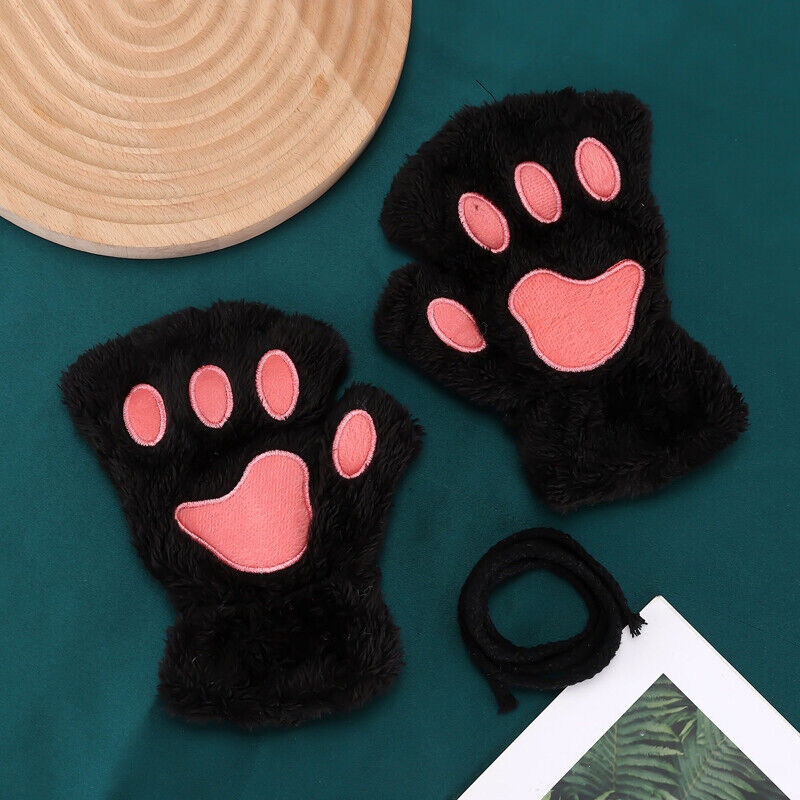 Women Plush Cat Paw Claw Gloves Warm Bear Paw Fingerless Mittens Winter Gloves My Store