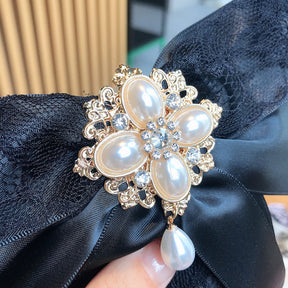 Lace Big Bow Rhinestone Pearl Streamer Brooch My Store