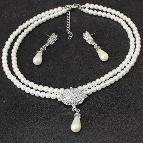 European And American Jewelry Bride Pearl Crystal With Short Collarbone Neck Necklace Set Earrings Korean Version Temperament My Store