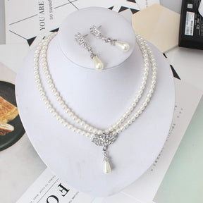 European And American Jewelry Bride Pearl Crystal With Short Collarbone Neck Necklace Set Earrings Korean Version Temperament My Store