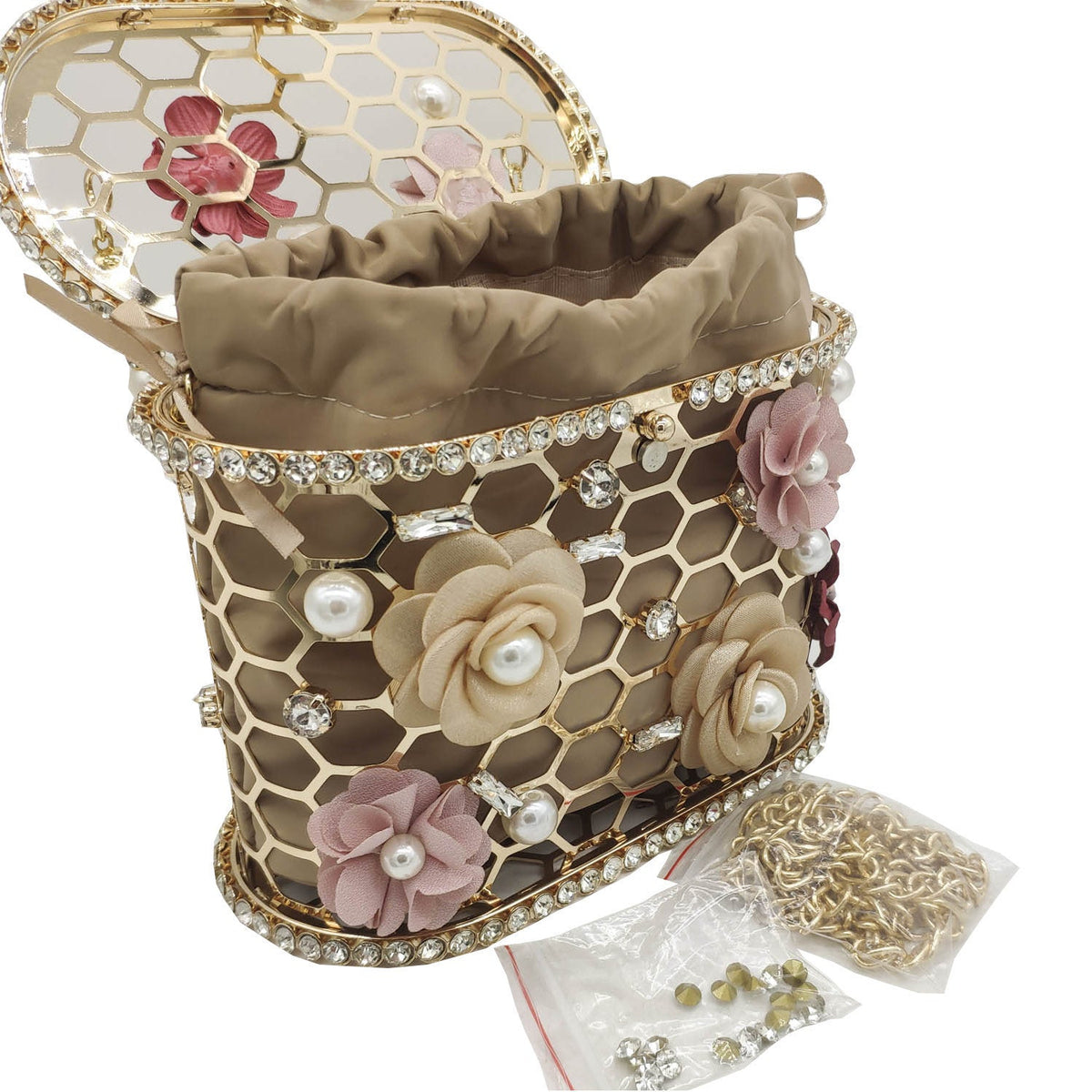 Pearl And Diamond Flower Handbag Drawstring Pork Cage Bag My Store