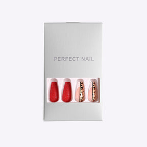 Red Jump Color Leopard Print Ballet False Nails My Store