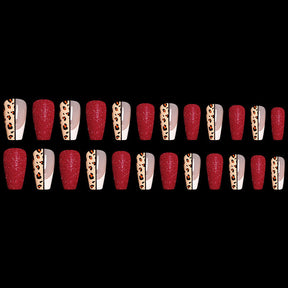 Red Jump Color Leopard Print Ballet False Nails My Store