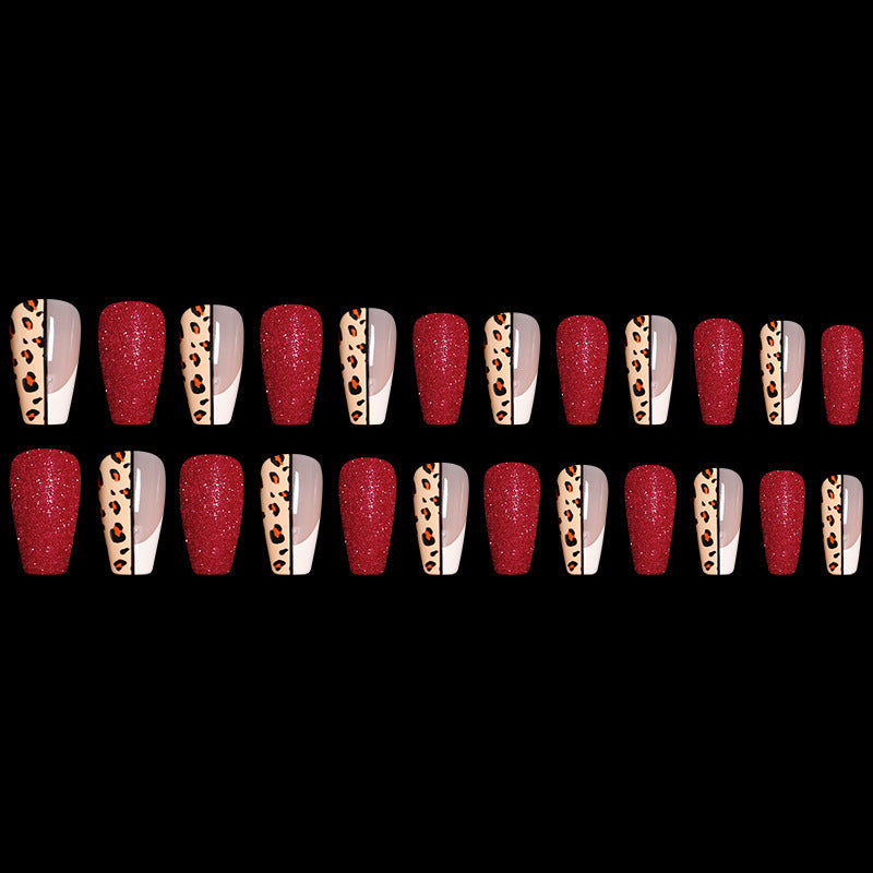 Red Jump Color Leopard Print Ballet False Nails My Store