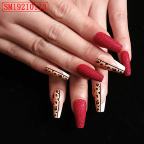 Red Jump Color Leopard Print Ballet False Nails My Store