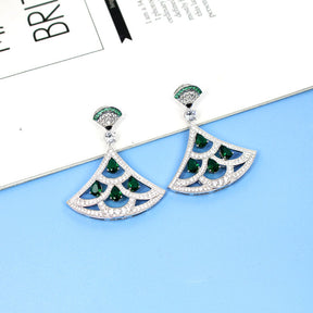 New Product Green Zircon Fan-shaped Earrings With Gold-plated Diamonds My Store