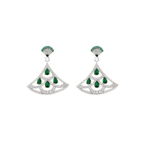 New Product Green Zircon Fan-shaped Earrings With Gold-plated Diamonds My Store