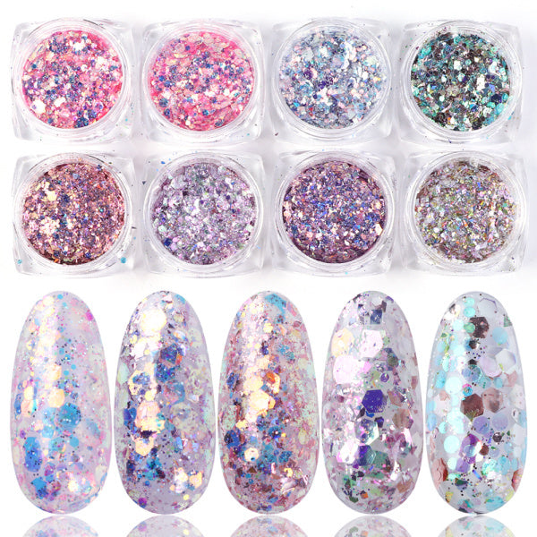 8 Box Mix Glitter Nail Art Powder Flakes Set My Store