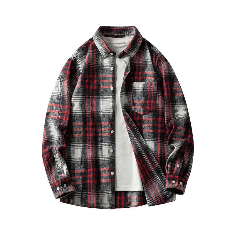 Cross-border Foreign Trade Men's Autumn And Winter New Plaid Plus Size Long-sleeved Shirt Casual Coat Thickened Flannel Shirt Men My Store